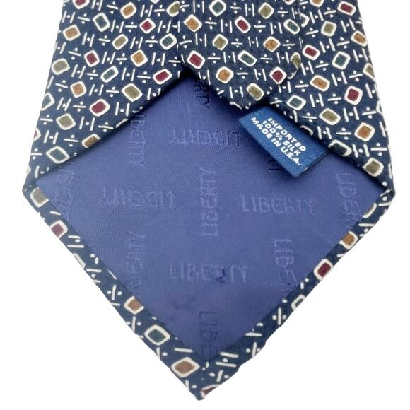 Liberty of London Silk Necktie Navy Blue Mid-Century Modern Print Classic Tie - Picture 12 of 13